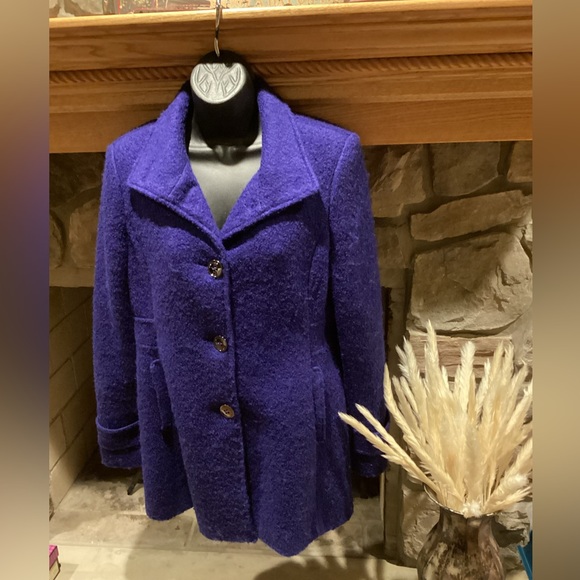 Kenneth Cole NEW York  Blue Textured Wool Button Up Coat Peacoat Size 8 - Picture 6 of 14